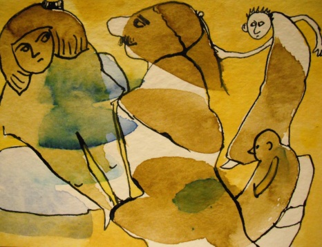 Beziehungen, Tusche auf Aquarell 2, 2013 Bild des Monats Februar 2013