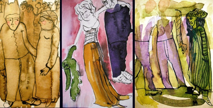 Beziehungen, Tusche auf Aquarell 1, 2013 Bild des Monats Februar 2013